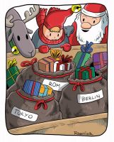  Tonttu Leevi and packing - Postcard with lines for address